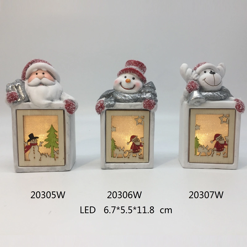 Christmas Snowing Village House Crafts for Tabletop Decoration, Ceramic Christmas Lantern in 2 Colors